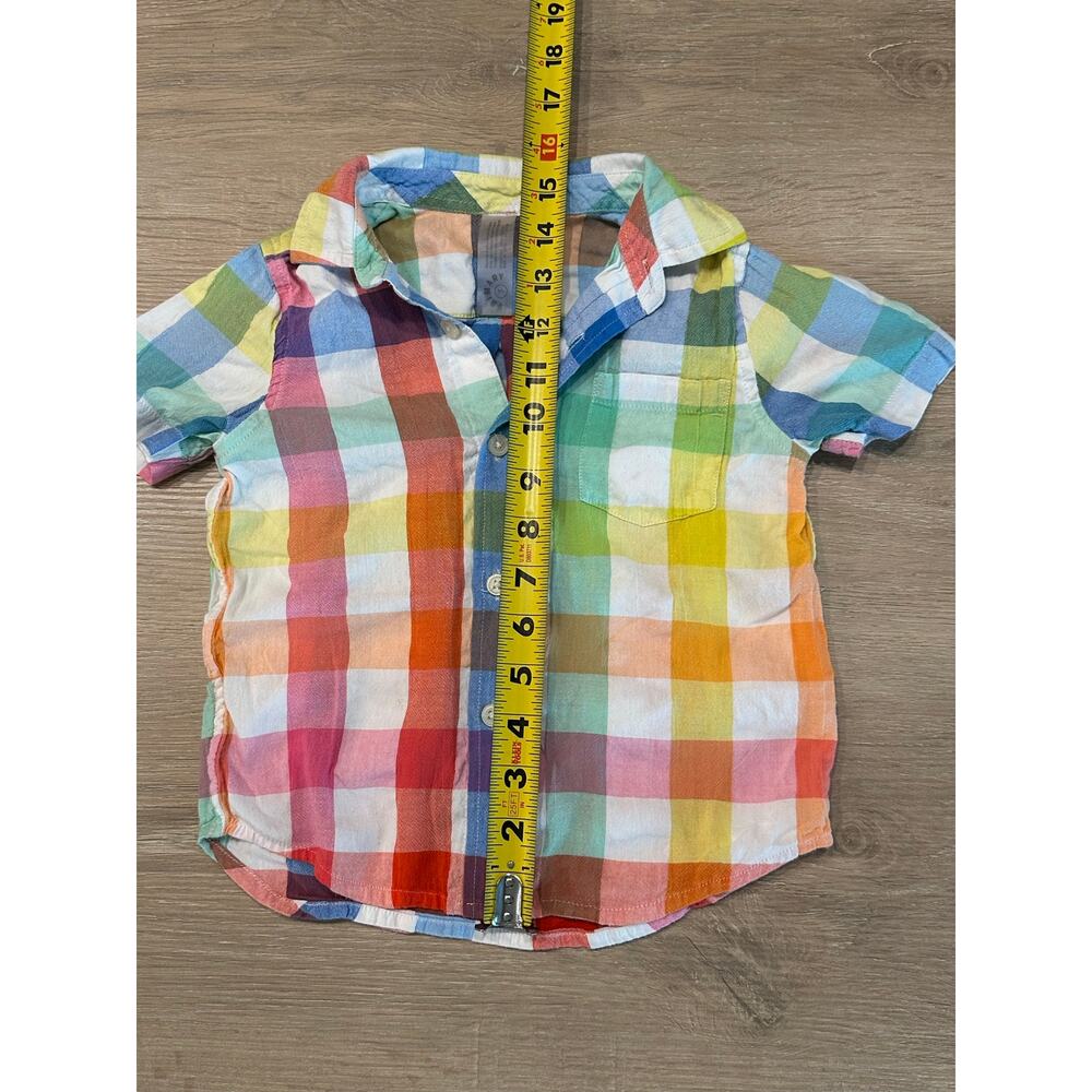 Toddler Rainbow Plaid Button Up Shirt Primary Short Sleeve Pocket Top Size 3 - Picture 5 of 6